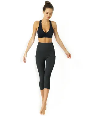 High Waisted Yoga Capri Leggings - Slate Grey