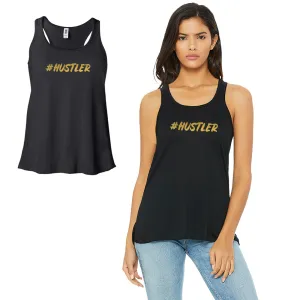 Hustler-GOLD Work Out Womens Black Tank Top Vinyl Printed