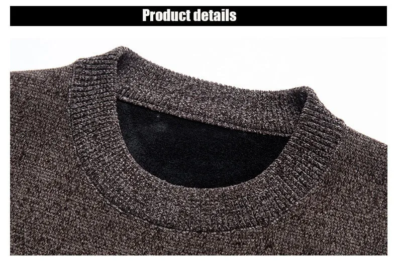 Jinquedai  Autumn Winter Boutique Pullover Sweater Men Loose Bottoming Sweater Round neck Plus Velvet Thick Chenille Warm Large Sweater