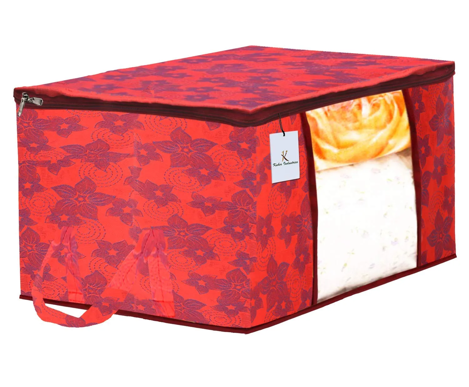 Kuber Industries Metalic Printed 6 Piece Non Woven Saree Cover and 6 Pieces Underbed Storage Bag, Storage Organiser, Blanket Cover, Golden Brown & Red -CTKTC42471