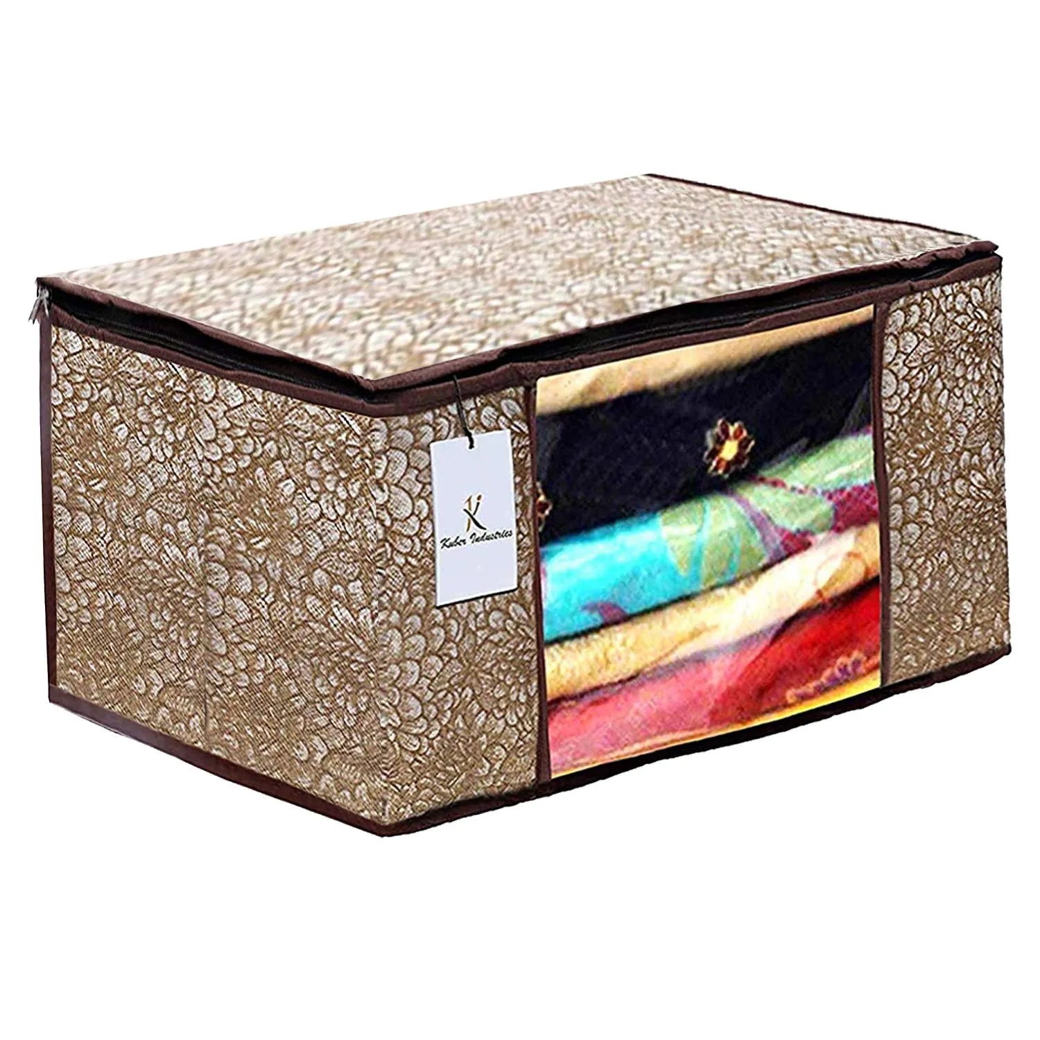 Kuber Industries Metalic Printed 6 Piece Non Woven Saree Cover and 6 Pieces Underbed Storage Bag, Storage Organiser, Blanket Cover, Golden Brown & Red -CTKTC42471