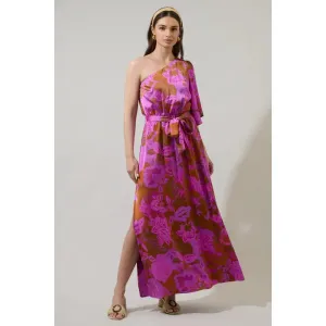 Lorian Floral Meara One Shoulder Satin Maxi Dress