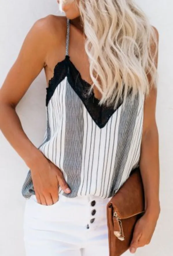 Lover Girl Stripes and Lace Cami