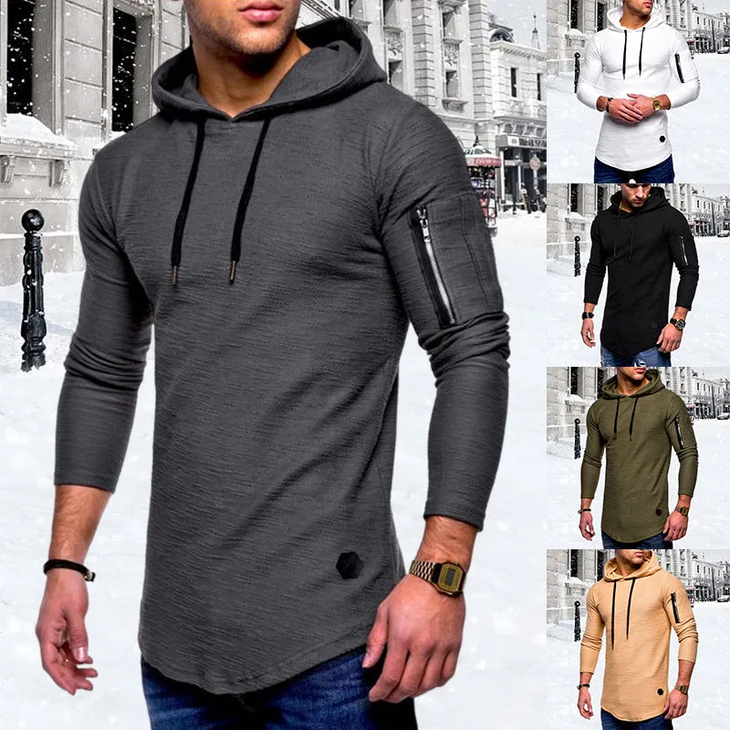 Men'S Casual Hooded Solid Color Zipper Sweatshirts