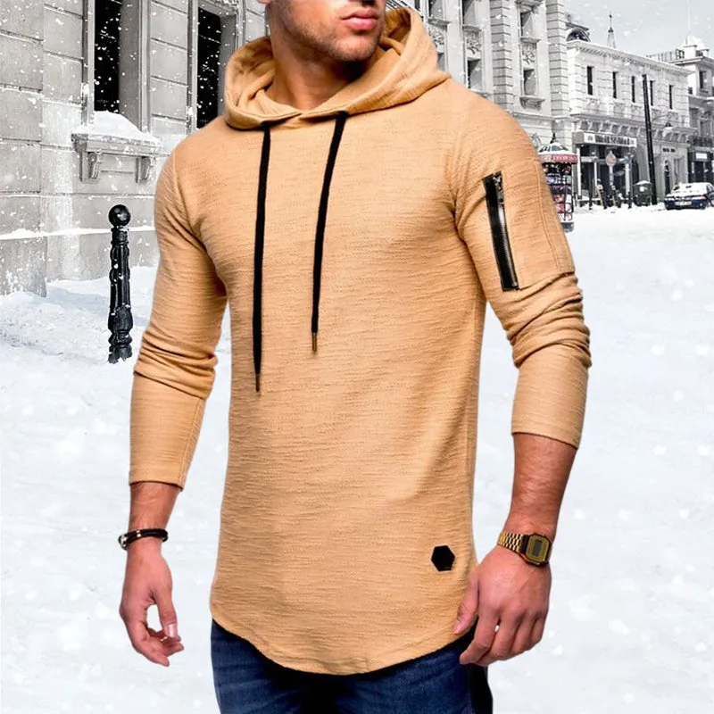 Men'S Casual Hooded Solid Color Zipper Sweatshirts