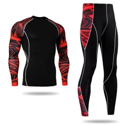 Men's Motorcycle Jersey Sets Quick Dry Compression Sport Bodybuilding T-Shirt Underwear Suit for Fitness