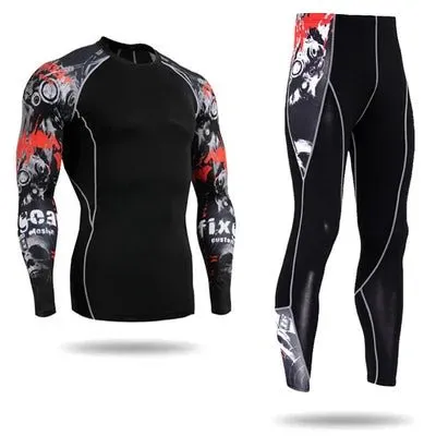 Men's Motorcycle Jersey Sets Quick Dry Compression Sport Bodybuilding T-Shirt Underwear Suit for Fitness