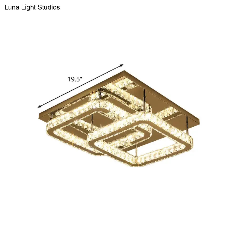 Modern Square Crystal LED Flush Mount Ceiling Light - Chrome Finish | Bedroom Lighting