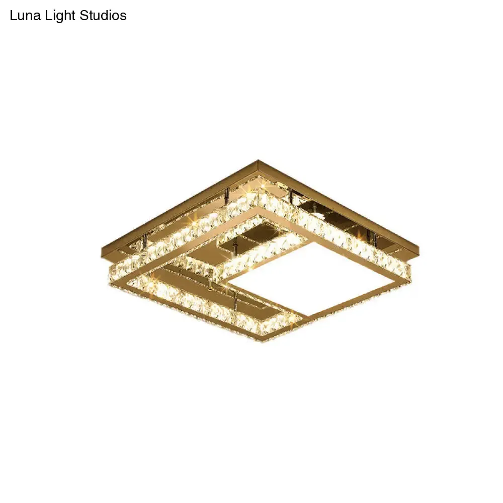 Modern Square Crystal LED Flush Mount Ceiling Light - Chrome Finish | Bedroom Lighting