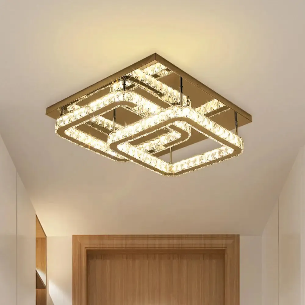 Modern Square Crystal LED Flush Mount Ceiling Light - Chrome Finish | Bedroom Lighting