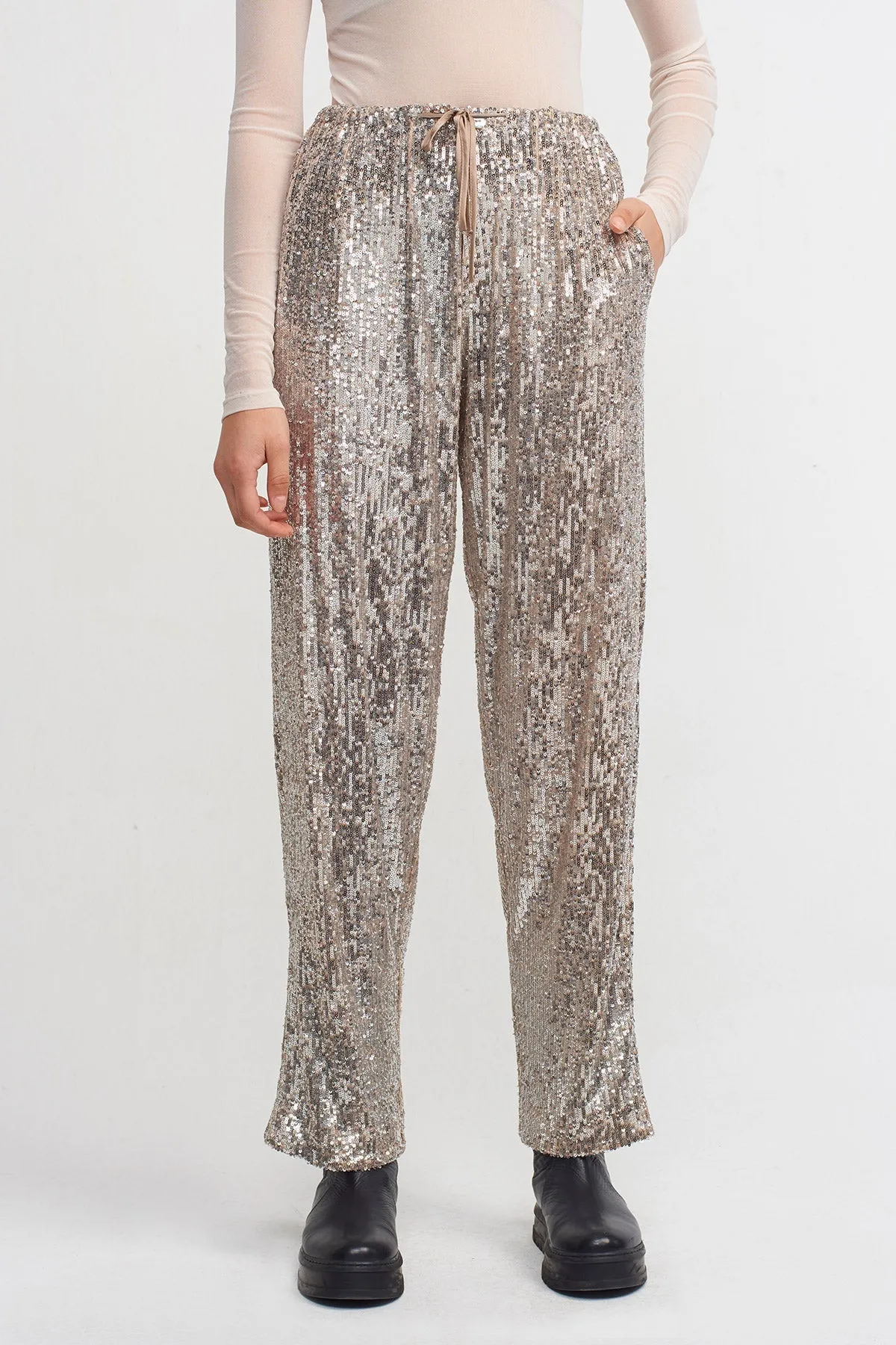 Nu Allover Sequins Trousers Platinum