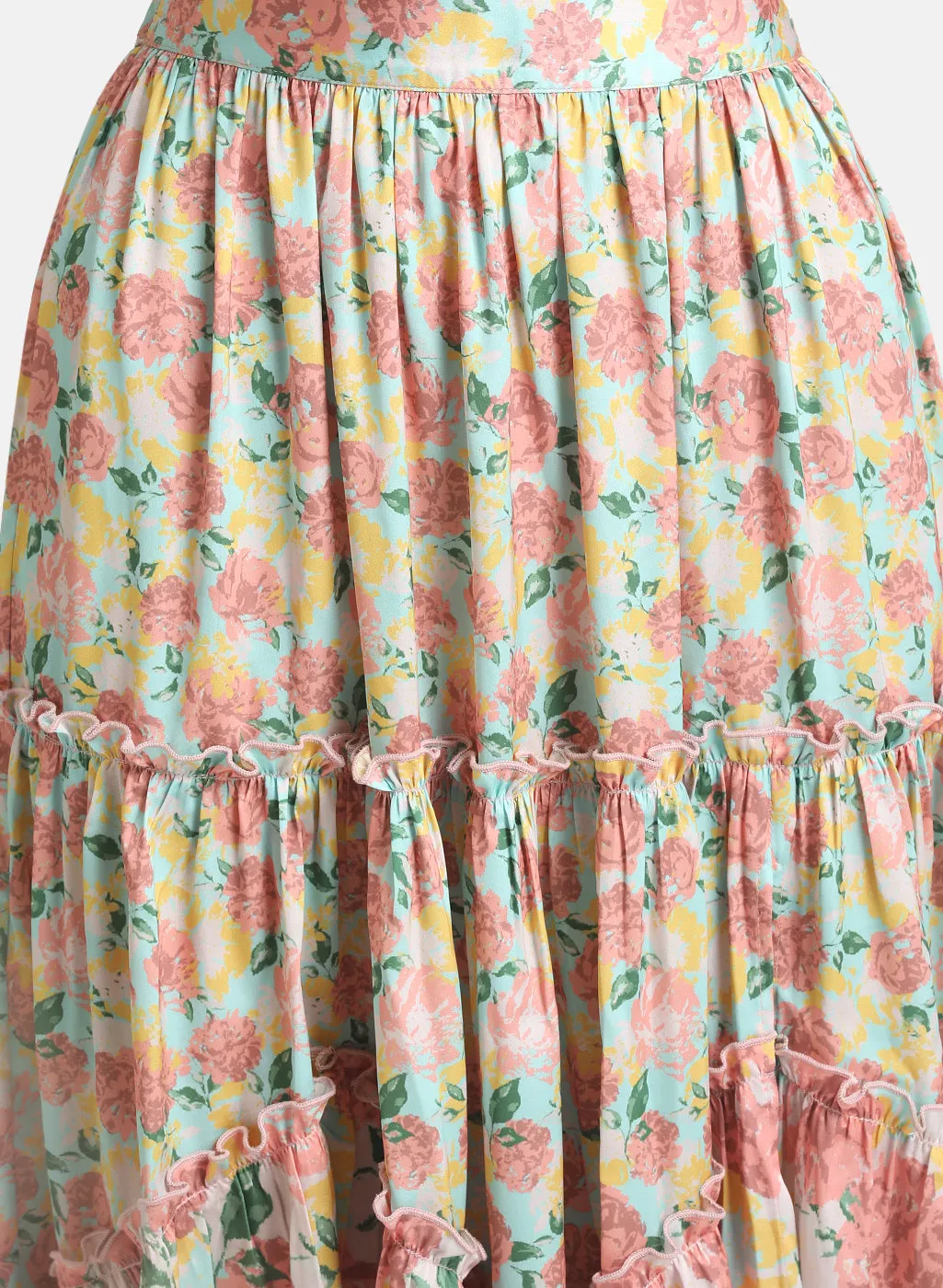 Printed Tiered Skirt With Slit