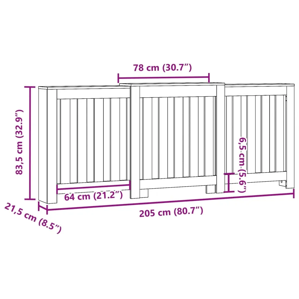 Radiator Cover Grey Sonoma 205x21.5x83.5 cm Engineered Wood