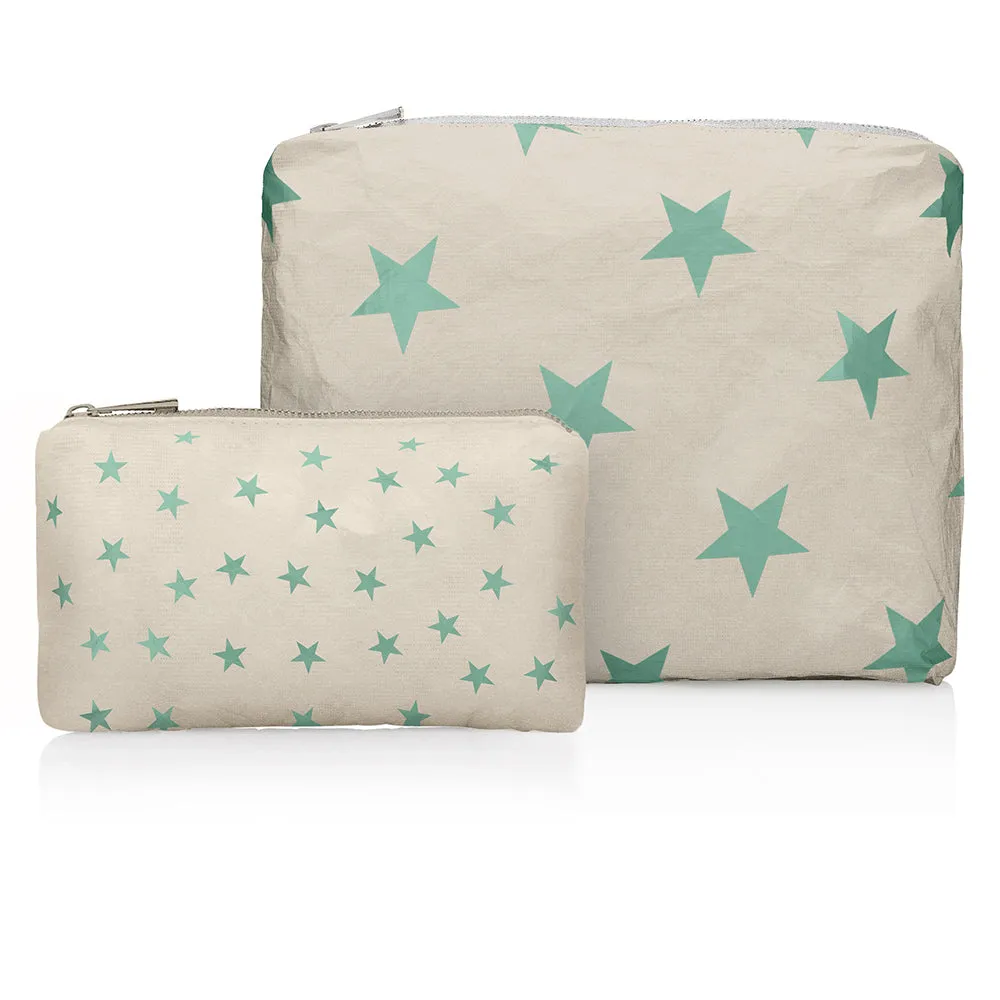 Set of Two - Organizational Packs - Golden Shimmer Beige with Multi & Myriad Sea Green Stars