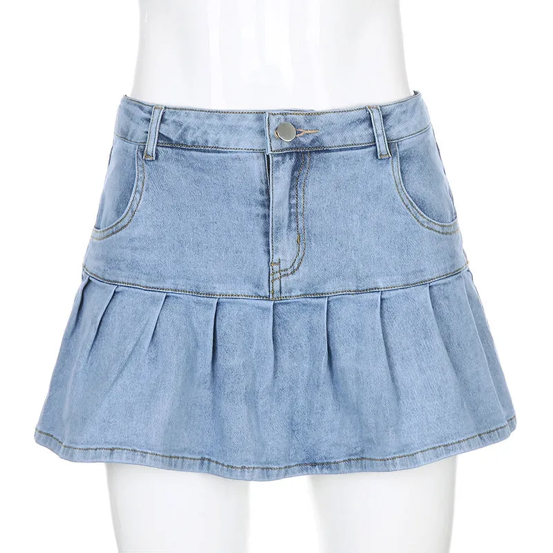 Sexy Ruffle Collar Stretchable Denim Women Summer Korean Trendy Slim Look Skirt Shorts