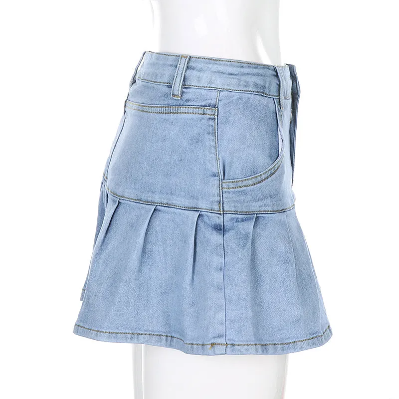 Sexy Ruffle Collar Stretchable Denim Women Summer Korean Trendy Slim Look Skirt Shorts