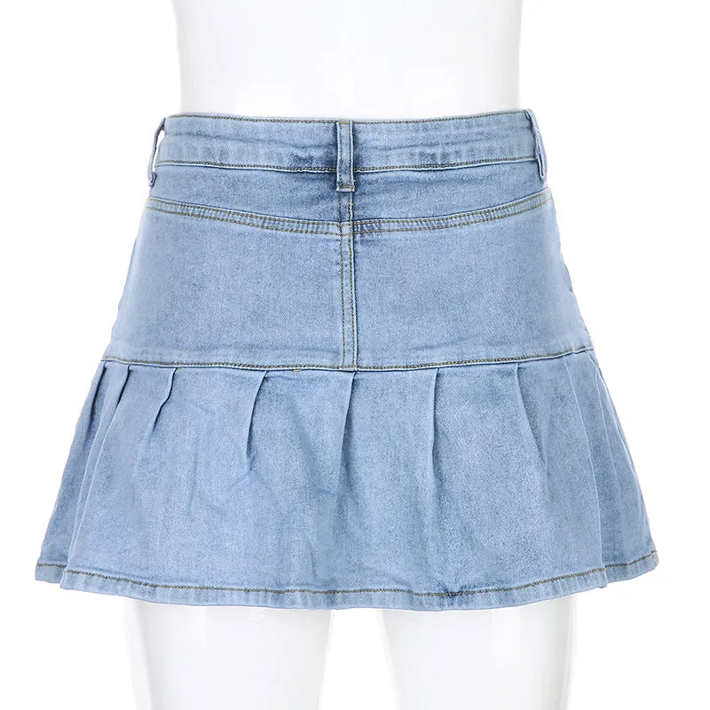 Sexy Ruffle Collar Stretchable Denim Women Summer Korean Trendy Slim Look Skirt Shorts