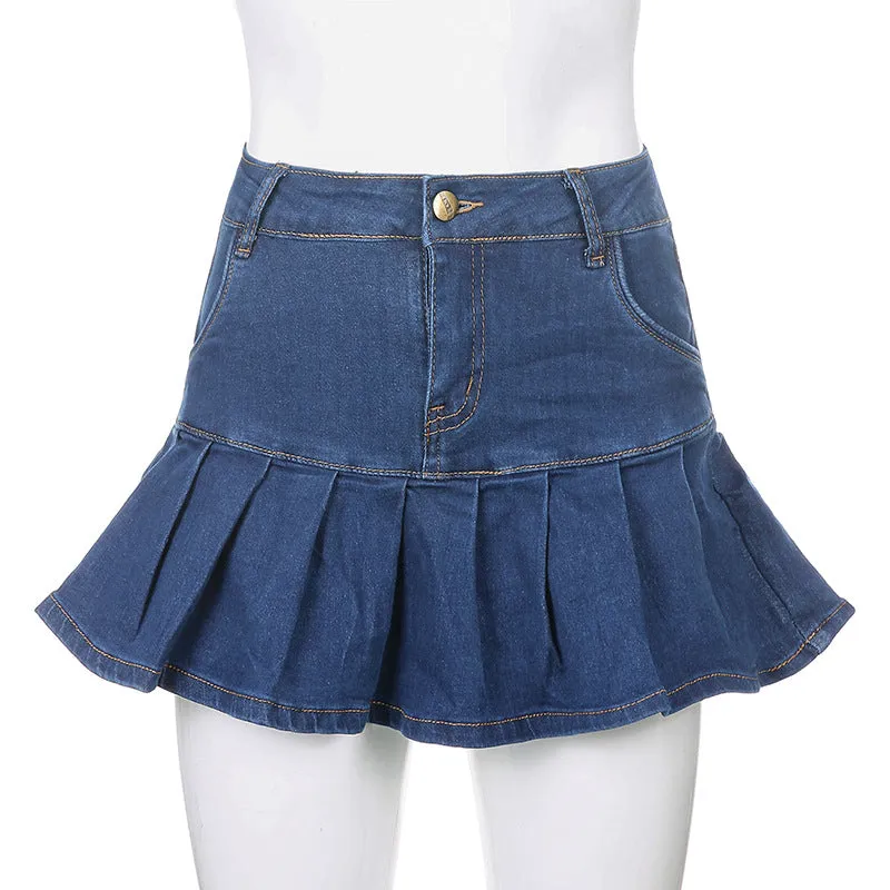 Sexy Ruffle Collar Stretchable Denim Women Summer Korean Trendy Slim Look Skirt Shorts