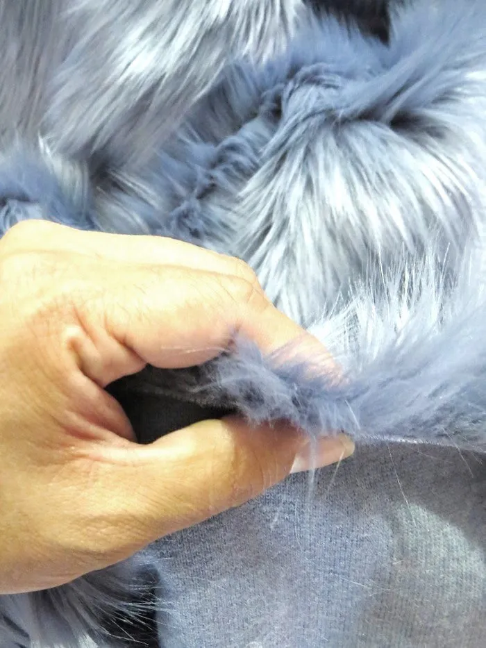 Shadow Blue Solid Shaggy Long Pile Faux Fur Fabric / Sold By The Yard/ 15 Yard Bolt