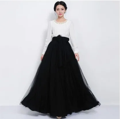 Summer Trendy All-Matching High Waist Mesh Skirt Flare Length Hot Selling Skirt