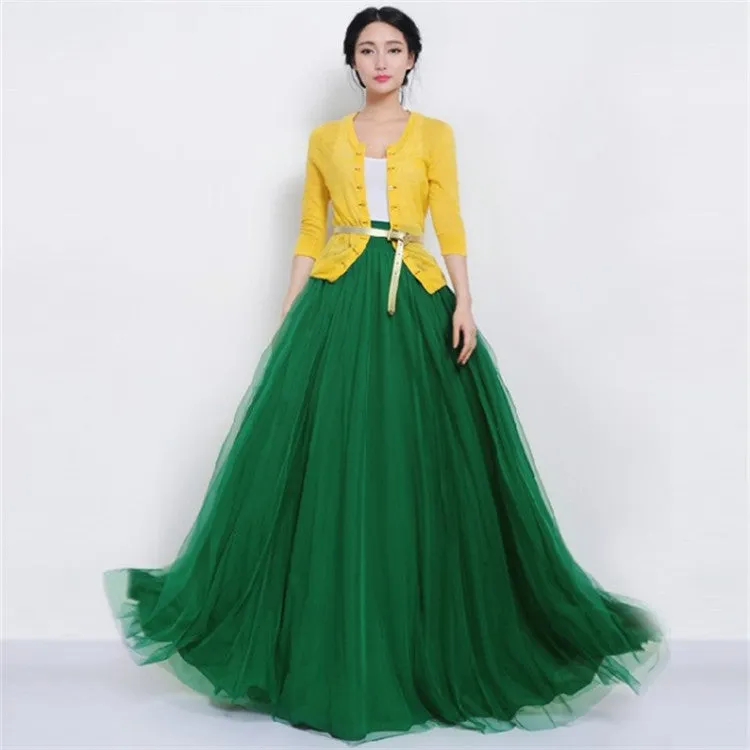 Summer Trendy All-Matching High Waist Mesh Skirt Flare Length Hot Selling Skirt