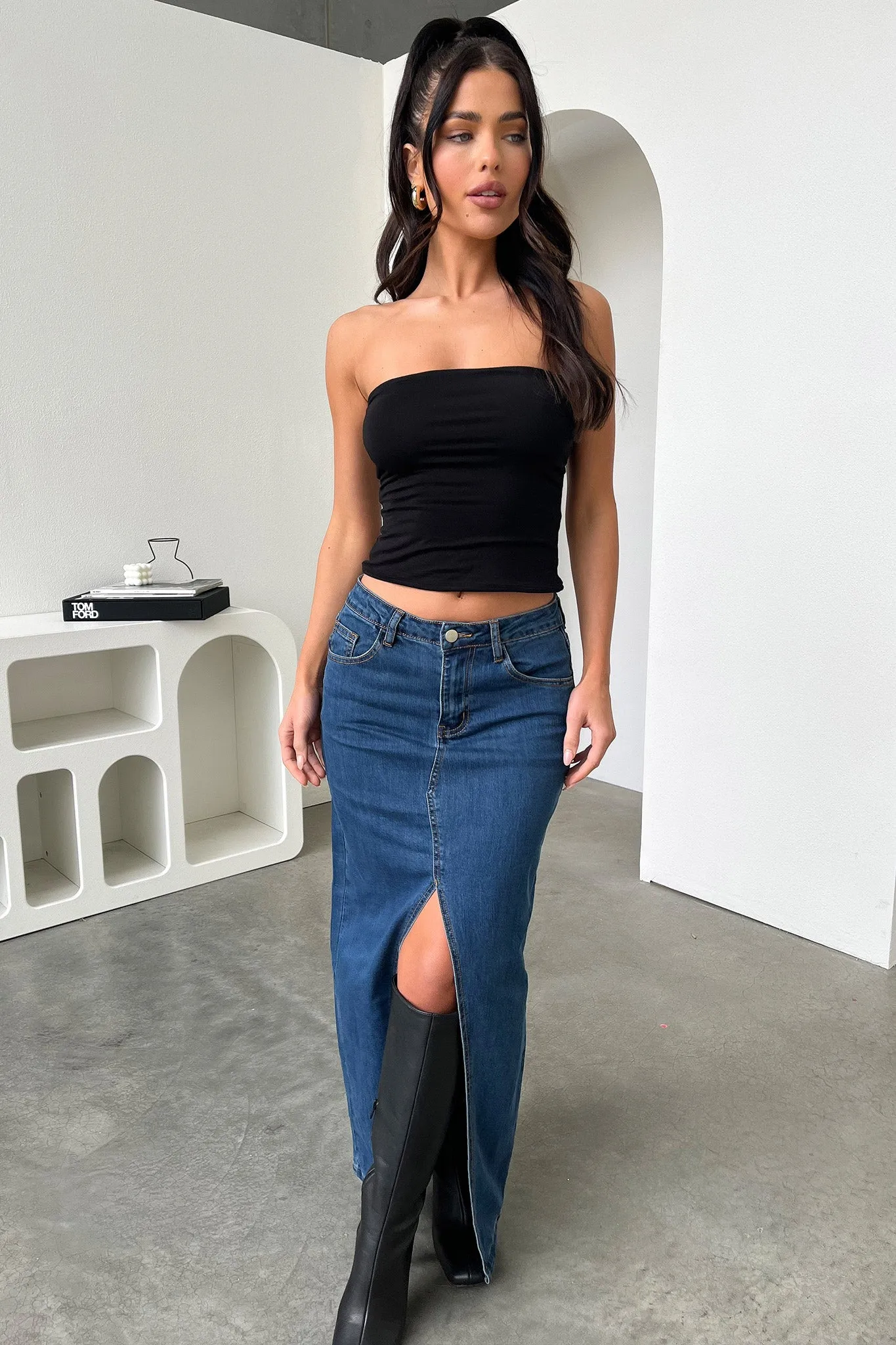 Tahnee Denim Maxi Skirt - Dark Blue