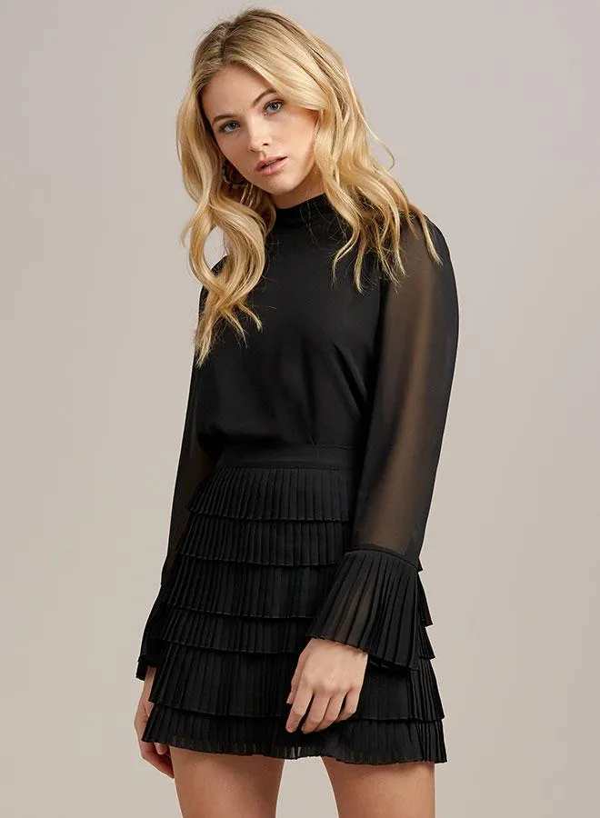 TEDDY PLEATED CHIFFON TIERED MINI SKIRT