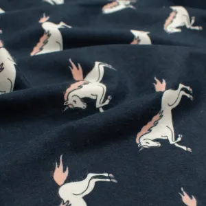 Unicorns on Navy Printed Flannelette Design-24