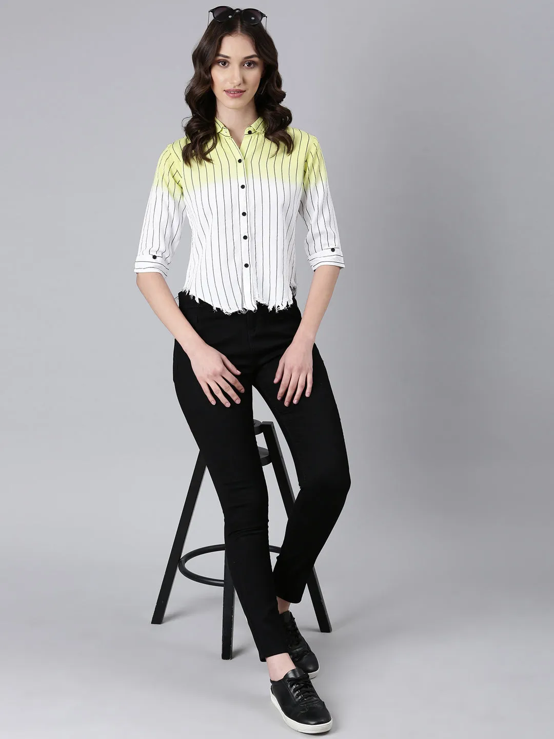 Women Yellow Striped Shirt