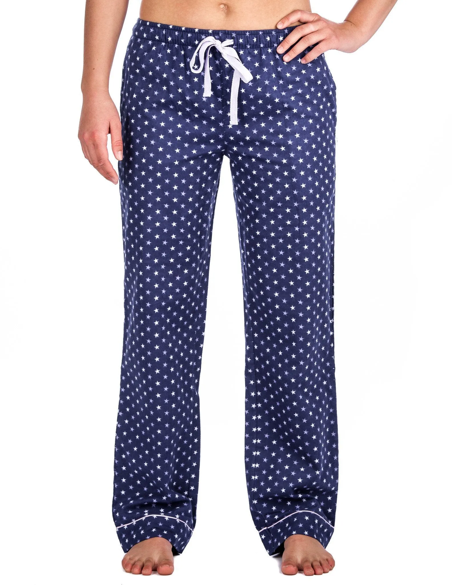 Women's 100% Cotton Flannel Lounge Pants (2-Pack) - Relaxed Fit - Stars Blue/White